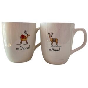 Rae Dunn Artisian collection, Reindeer Christmas mugs, Dancer & Vixon,  set of 2